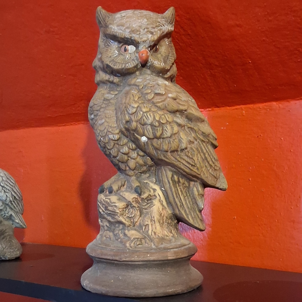 Vintage Great Horned Owl Figurine 12” Byron Mold Ceramic Decor 1970s MCM Retro